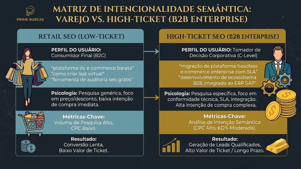 Matriz de intencionalidade semântica para mapeamento de palavras-chave high-ticket em e-commerce.
